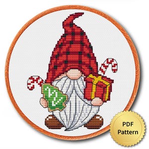 Christmas Gnome Cross Stitch Pattern, Easy Cute Christmas Embroidery, Counted Cross Stitch Chart, Modern Design. 4StitchLV