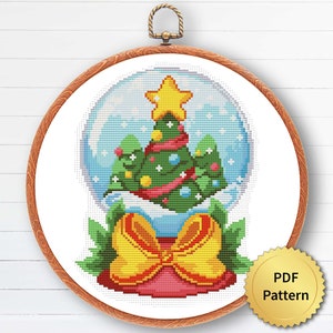 Patrón de punto de cruz para bola de nieve con árbol de Navidad. Regalo de Navidad. 4StitchLV
