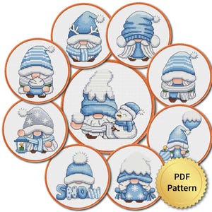 Gnome Cross Stitch Pattern, Easy for Beginner, Merry Christmas, Happy New Year, Counted Chart, Modern Design, Set Bundle. 4StitchLV