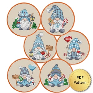 Gnome Cross Stitch Pattern, Easy for Beginner, Merry Christmas, Happy New Year, Counted Chart, Modern Design, Set Bundle. 4StitchLV
