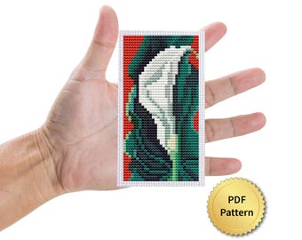 Single Lily with Red Cross Stitch Pattern. Tiny Georgia O'Keeffe. Easy for Beginner. Miniature Art, Tiny Famous Masterpiece. 4StitchLV