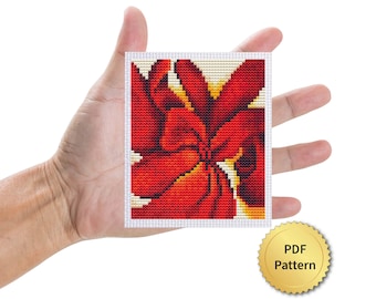 Red Cannas Cross Stitch Pattern. Tiny Georgia O'Keeffe. Easy for Beginner. Miniature Art, Tiny Famous Masterpiece. 4StitchLV
