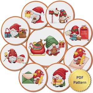 Gnome Cross Stitch Pattern, Easy for Beginner, Merry Christmas, Happy New Year, Counted Chart, Modern Design, Set Bundle. 4StitchLV
