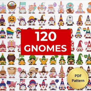 SET of 120 Funny Gnomes Cross Stitch Pattern, Easy Cute Counted Cross Stitch Chart, Modern Design