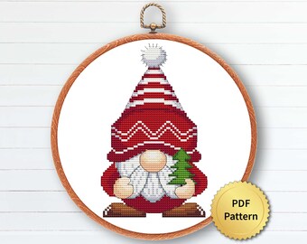 Funny Christmas Gnome Cross Stitch Pattern, Easy Cute Christmas Embroidery, Counted Cross Stitch Chart, Modern Design