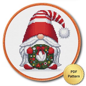 Christmas Gnome Cross Stitch Pattern, Easy Cute Christmas Embroidery, Counted Cross Stitch Chart, Modern Design. 4StitchLV