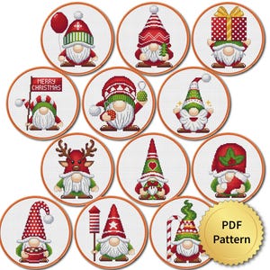 SET of 12 Funny Christmas Gnomes Cross Stitch Pattern, Easy Cute Christmas Embroidery, Counted Cross Stitch Chart, Modern Design. 4StitchLV
