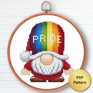 LGBTQ-kabouterkruissteekpatroon, eenvoudig schattig juni Pride Month-borduurwerk, getelde grafiek, LGBT modern ontwerp. 4StitchLV