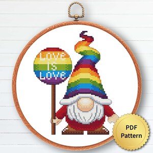 LGBTQ-kabouterkruissteekpatroon, eenvoudig schattig juni Pride Month-borduurwerk, getelde grafiek, LGBT modern ontwerp. 4StitchLV