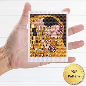Patrón de punto de cruz de El beso de Gustav Klimt. Dibujo en punto de cruz en miniatura, obra maestra fácil de dibujar en miniatura. 4StitchLV