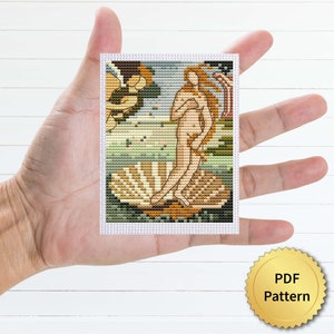 Tiny The Birth of Venus by Sandro Botticelli Cross Stitch Pattern. Miniature Art Cross Stitch, Easy Tiny Drawing Masterpiece. 4StitchLV