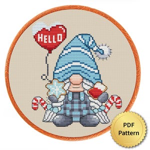 Gnome Cross Stitch Pattern, Easy for Beginner, Merry Christmas, Happy New Year, Counted Cross Stitch Chart, Modern Design. 4StitchLV
