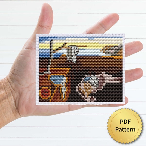 Salvador Dali Cross Stitch Pattern. Tiny The Persistence of Memory. Easy for Beginner. Miniature Art, Tiny Famous Masterpiece