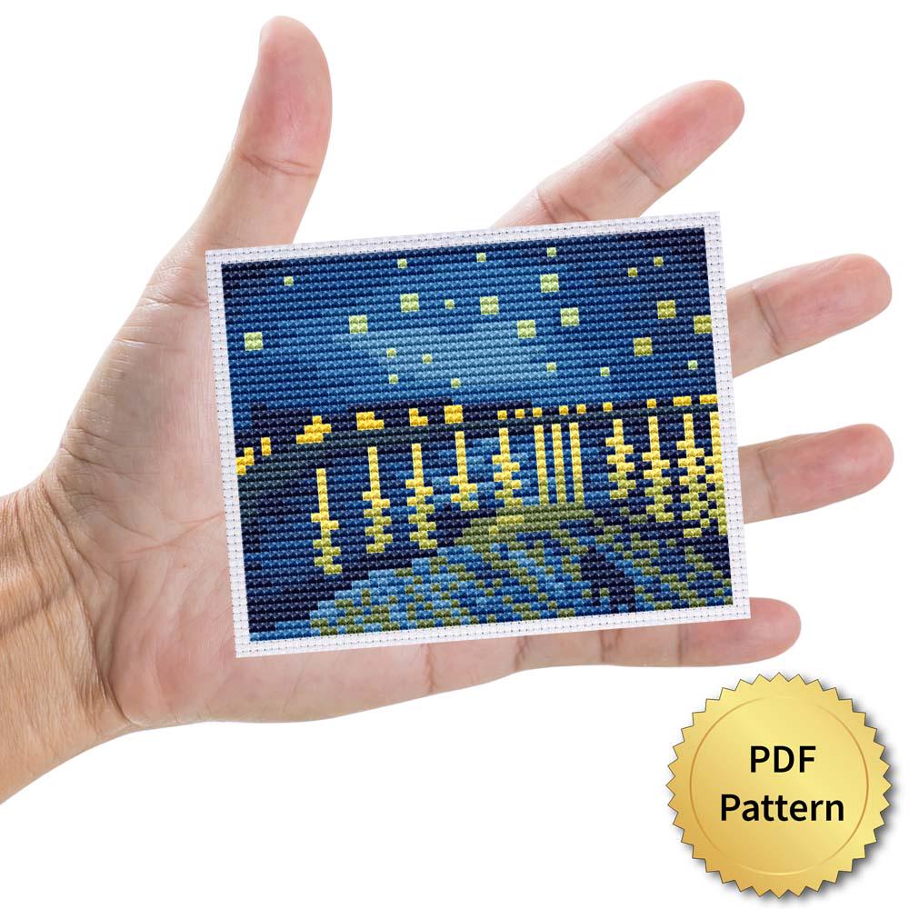 ローヌ川の星月夜クロスステッチ図案。フィンセント・ファン・ゴッホの