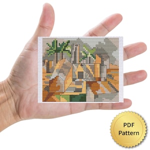 Tiny Brick Factory at Tortosa. Pablo Picasso Cross Stitch Pattern, Easy Minimalist for Beginners. Miniature Art, Easy Masterpiece. 4StitchLV
