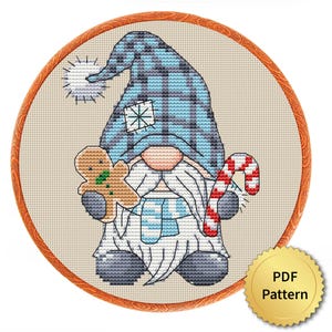 Gnome Cross Stitch Pattern, Easy for Beginner, Merry Christmas, Happy New Year, Counted Cross Stitch Chart, Modern Design. 4StitchLV