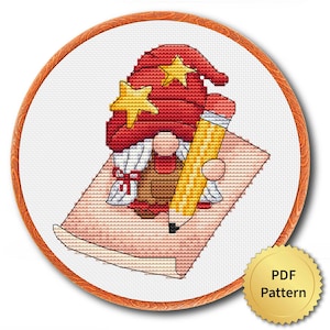 Gnome Cross Stitch Pattern, Easy for Beginner, Merry Christmas, Happy New Year, Counted Cross Stitch Chart, Modern Design. 4StitchLV