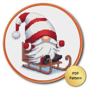 Christmas Gnome Cross Stitch Pattern, Easy Cute Christmas Embroidery, Counted Cross Stitch Chart, Modern Design. 4StitchLV
