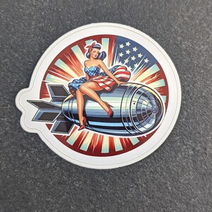 Vintage Pinup Girl Riding Bomb Sticker - Retro Bombshell Decal - Laptop ...