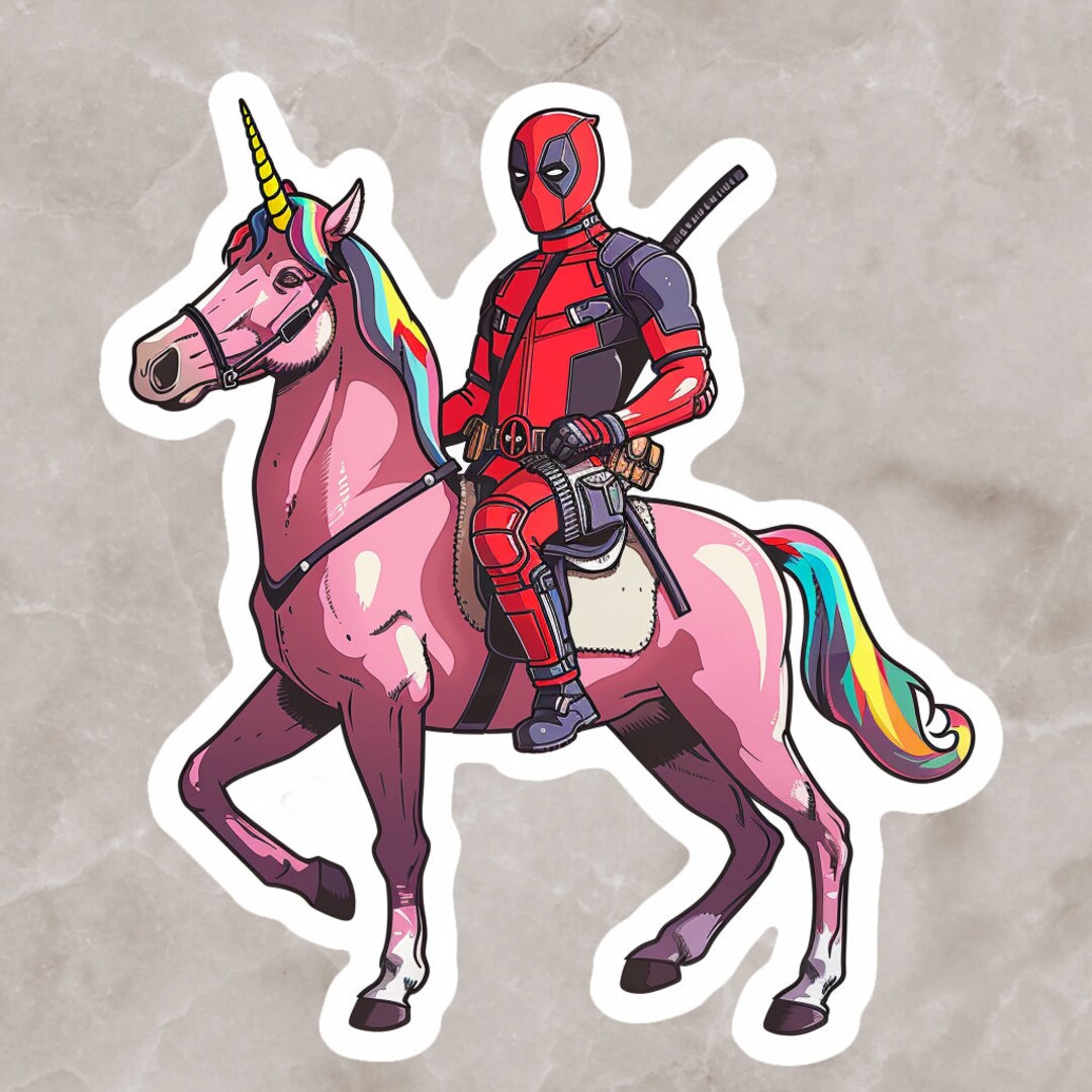 Deadpool Riding Unicorn Sticker - Glossy Weatherproof Vinyl Decal - Etsy