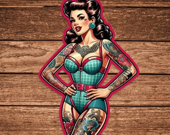 Pinup Girl Sticker Hot Woman Tattoos Decal Vintage Sticker Pin-up