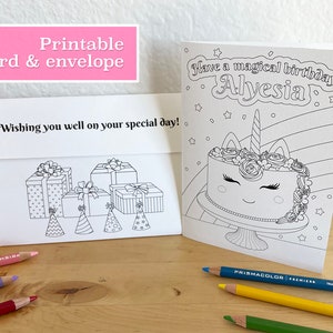 Printable Personalized Birthday Card - Happy Birthday Card - Unicorn Cake - Personalized Birthday Card - Print And Color