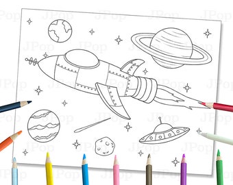 Spaceship Coloring Page: Outer Space Printable (PDF)