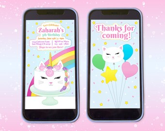 Caticorn Cake Birthday Invitation: Rainbow Party Evite (Digital)