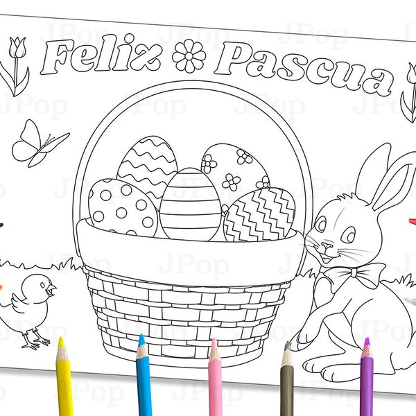 Easter Coloring Page - Feliz Pascua - Easter Basket - Easter Bunny - Felices Pascuas - Conejo De Pascua - Canastas De Pascua, Ready To Print