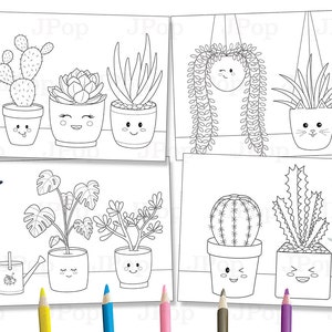 Printable Kawaii Plants Coloring 4 Page Bundle - Kawaii Plants Coloring Pages - Printable Coloring Sheets - Coloring Pages Bundle