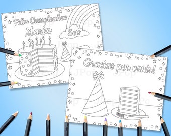 Personalized Rainbow Cake Birthday Card Coloring Pages (Digital Download)