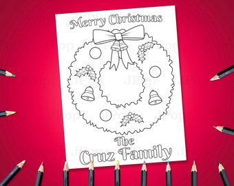 Personalized Christmas Wreath Coloring Page: Custom Xmas Activity (Digital Download)