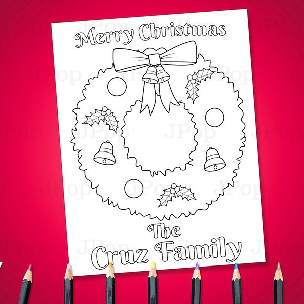 Personalized Coloring Pages - Christmas Coloring Page - Christmas Wreath - Customizable Coloring Pages - Xmas Wreath - Christmas 2023