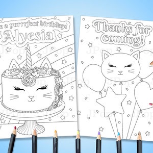 Printable Personalized Coloring Pages - Caticorn Cake Coloring Pages - Caticorn Cake - Customizable Coloring Pages - Caticorn Birthday Cake