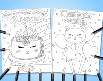 Personalized Caticorn Birthday Cake Coloring Pages (Digital Download)