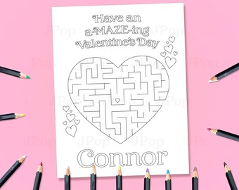 Personalized Valentine's Day Maze Coloring Page (Digital Download)