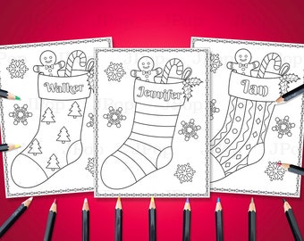 Personalized Christmas Stocking Coloring Page (Digital Download)