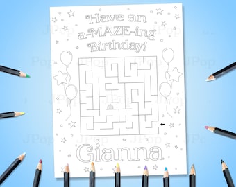 Personalized Birthday Maze Coloring Page: Printable Activity (Digital Download)