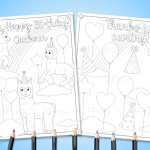 Printable Personalized Coloring Pages - Alpaca Birthday Coloring Pages - Alpaca Birthday - Customizable Coloring Pages - Custom Coloring