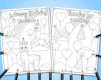 Personalized Alpaca Birthday Coloring Pages (Digital Download)