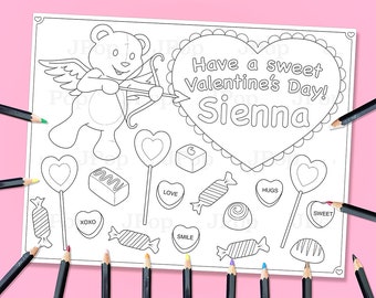 Printable Personalized Coloring Page - Valentine's Day Coloring Page - Valentine's Day - Customizable Coloring Page - Custom Coloring Page