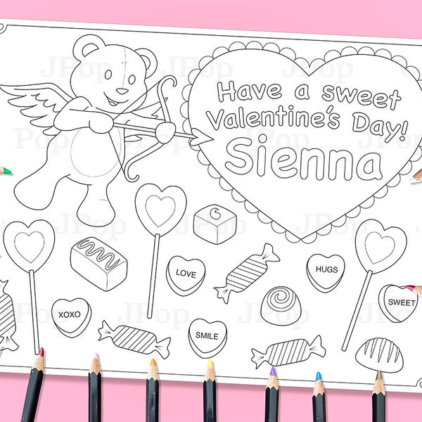 Personalized Coloring Page - Valentine's Day Coloring Page - Valentine's Day - Customizable Coloring Page - Custom Coloring Page
