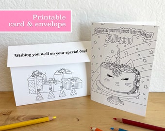 Printable Caticorn Birthday Card: Personalized Coloring Page (PDF)