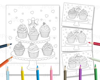 Kawaii Cupcakes Coloring Pages: Printable Coloring Sheets (Digital Download)