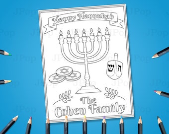 Personalized Hanukkah Coloring Page: Custom Name Printable (PDF)
