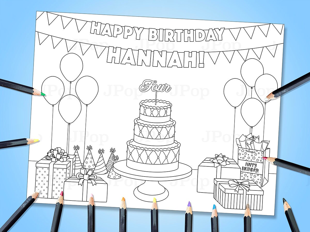 Happy Birthday Coloring Pages Happy Birthday Personalized Coloring Pages Customizable Coloring ...