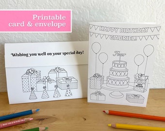 Personalized Birthday Cake Coloring Card: Printable with Envelope (PDF)