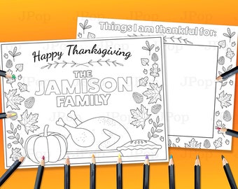Personalized Thanksgiving Coloring Pages: Family Name Activity (PDF)