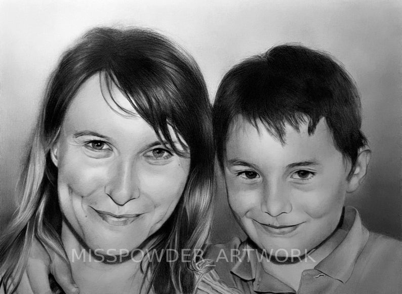 Portraits personnalisés réalisés au crayon graphite sur-mesure à partir de vos photos montages possibles image 3