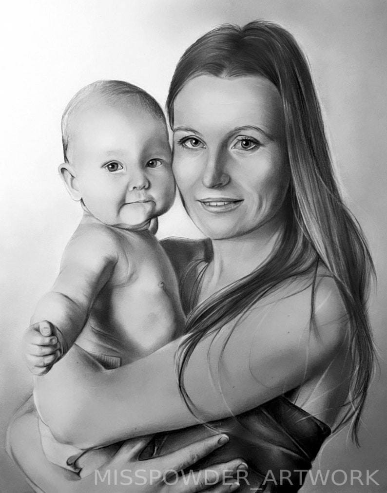 Portraits personnalisés réalisés au crayon graphite sur-mesure à partir de vos photos montages possibles image 4